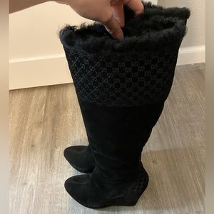 Gucci Interlocking G Suede Knee high boots